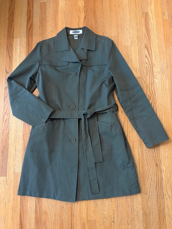 Old Navy Jackets & Blazers - Old Navy Olive Green Lightweight Trench Coat with Tie Waist
